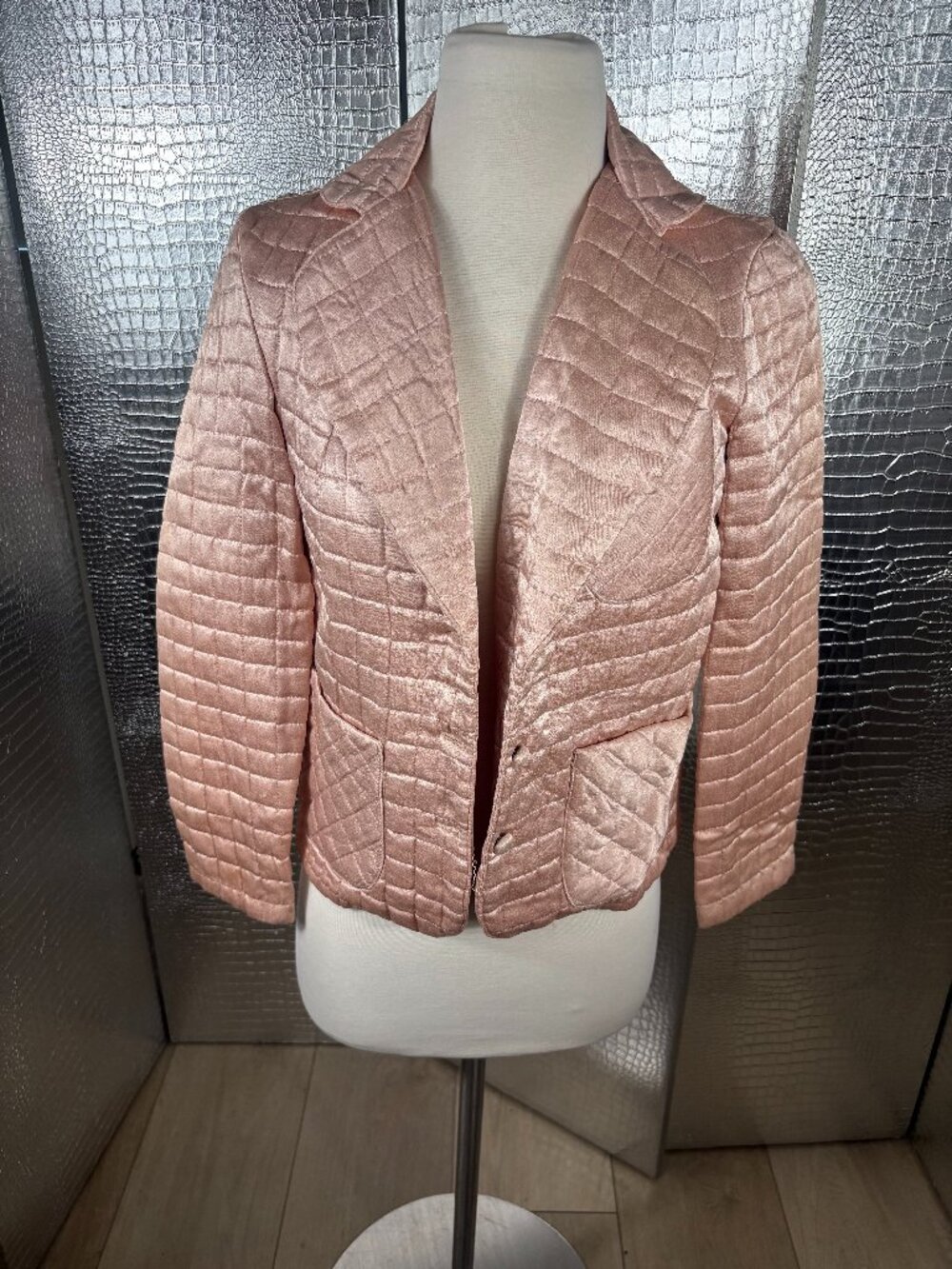 Vintage Sears Jr Bazaar Peachy Pink Quilted Satin Jacket